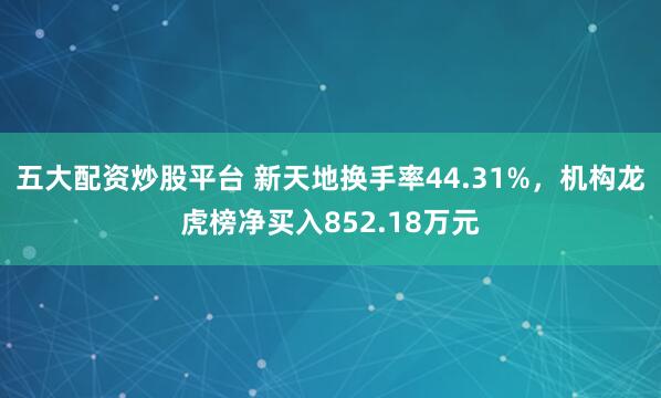 五大配资炒股平台 新天地换手率44.31%，机构龙虎榜净买入852.18万元