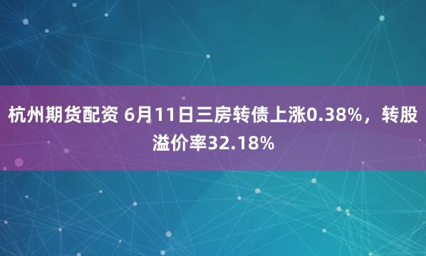 杭州期货配资 6月11日三房转债上涨0.38%，转股溢价率32.18%