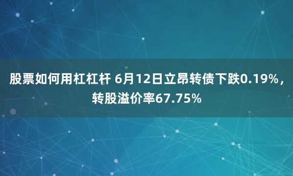 股票如何用杠杠杆 6月12日立昂转债下跌0.19%，转股溢价率67.75%