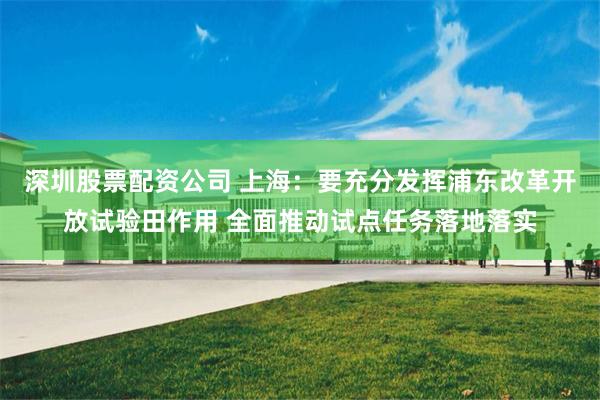 深圳股票配资公司 上海：要充分发挥浦东改革开放试验田作用 全面推动试点任务落地落实